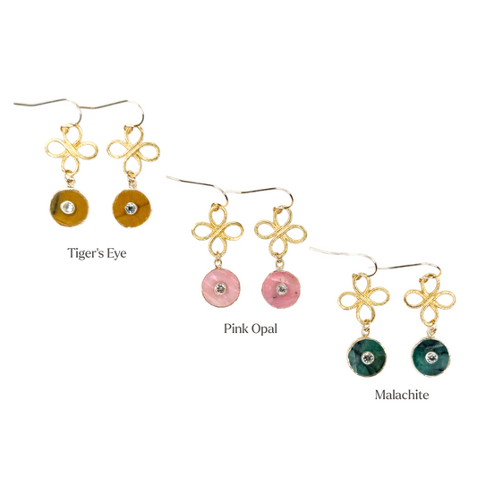 The Odette Earrings: Tigers Eye, Pink Opal or Malachite