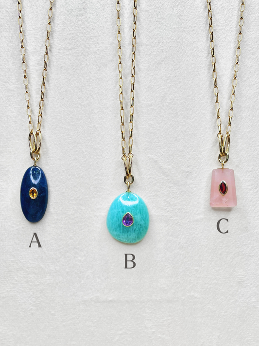 The Celeste Necklace: Lapis, Amazonite or Rose Quartz - Bold Cut