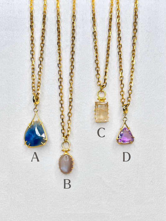 The Margot Necklace: Blue Sapphire, Peach Moonstone, Rutilated Quartz, or Amethyst
