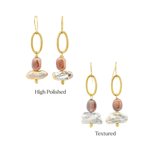 The Sabine Earrings: Freshwater Pearl + Moonstone