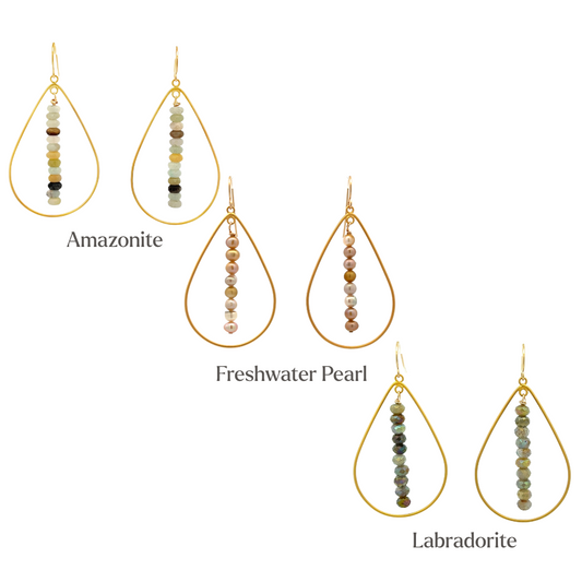 The Vera Earrings: Amazonite, Freshwater Pearl, or Labradorite