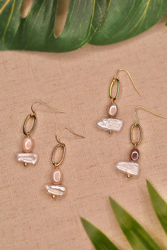 The Sabine Earrings: Freshwater Pearl + Moonstone