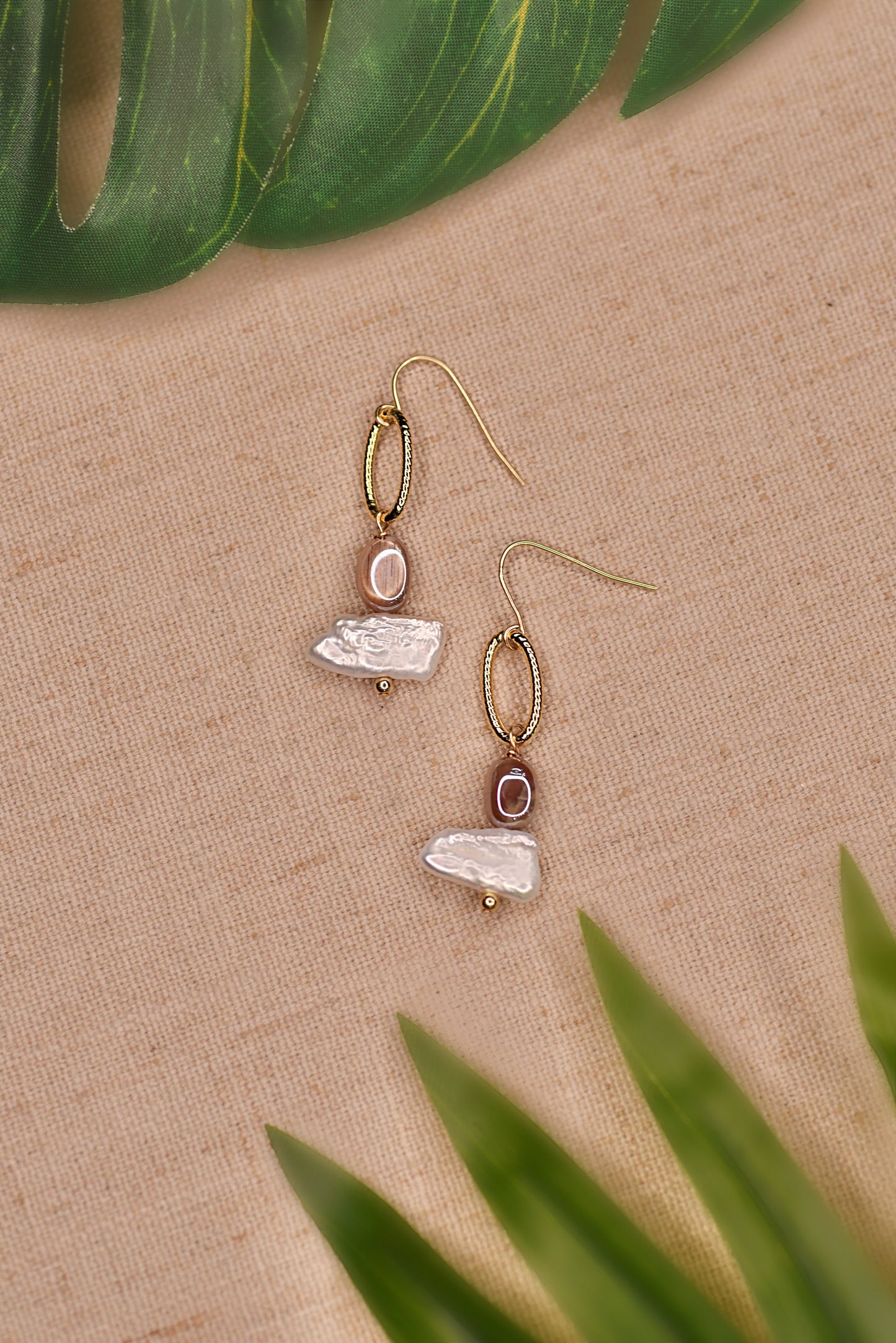 The Sabine Earrings: Freshwater Pearl + Moonstone