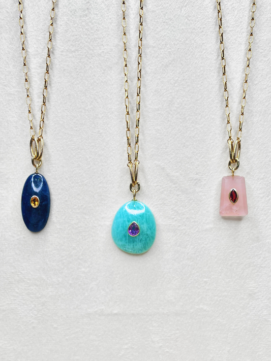 The Celeste Necklace: Lapis, Amazonite or Rose Quartz - Bold Cut
