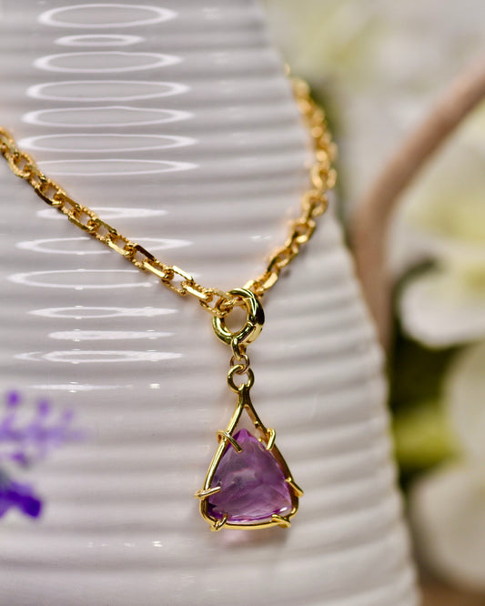 The Margot Necklace: Blue Sapphire, Peach Moonstone, Rutilated Quartz, or Amethyst