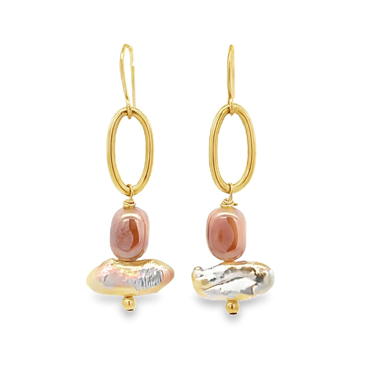 The Sabine Earrings: Freshwater Pearl + Moonstone