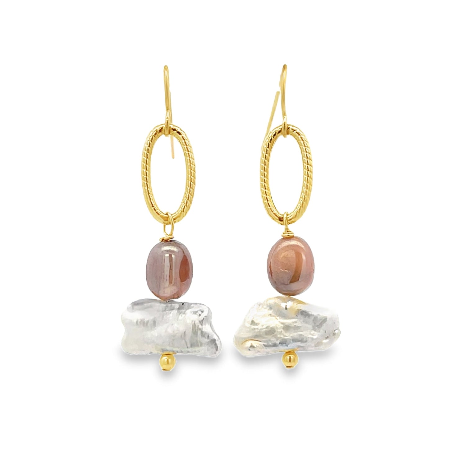 The Sabine Earrings: Freshwater Pearl + Moonstone